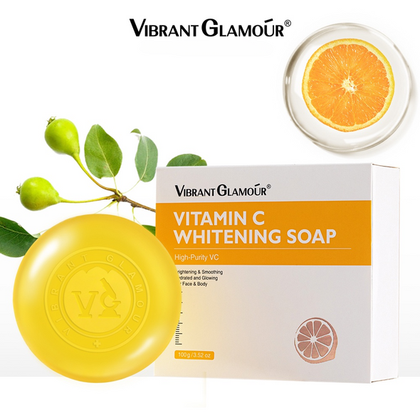 Vibrant Glamour Vitamin C Whitening Soap Face Cleanser VC Deep Cleaning Facial Wash Brightening 100g.